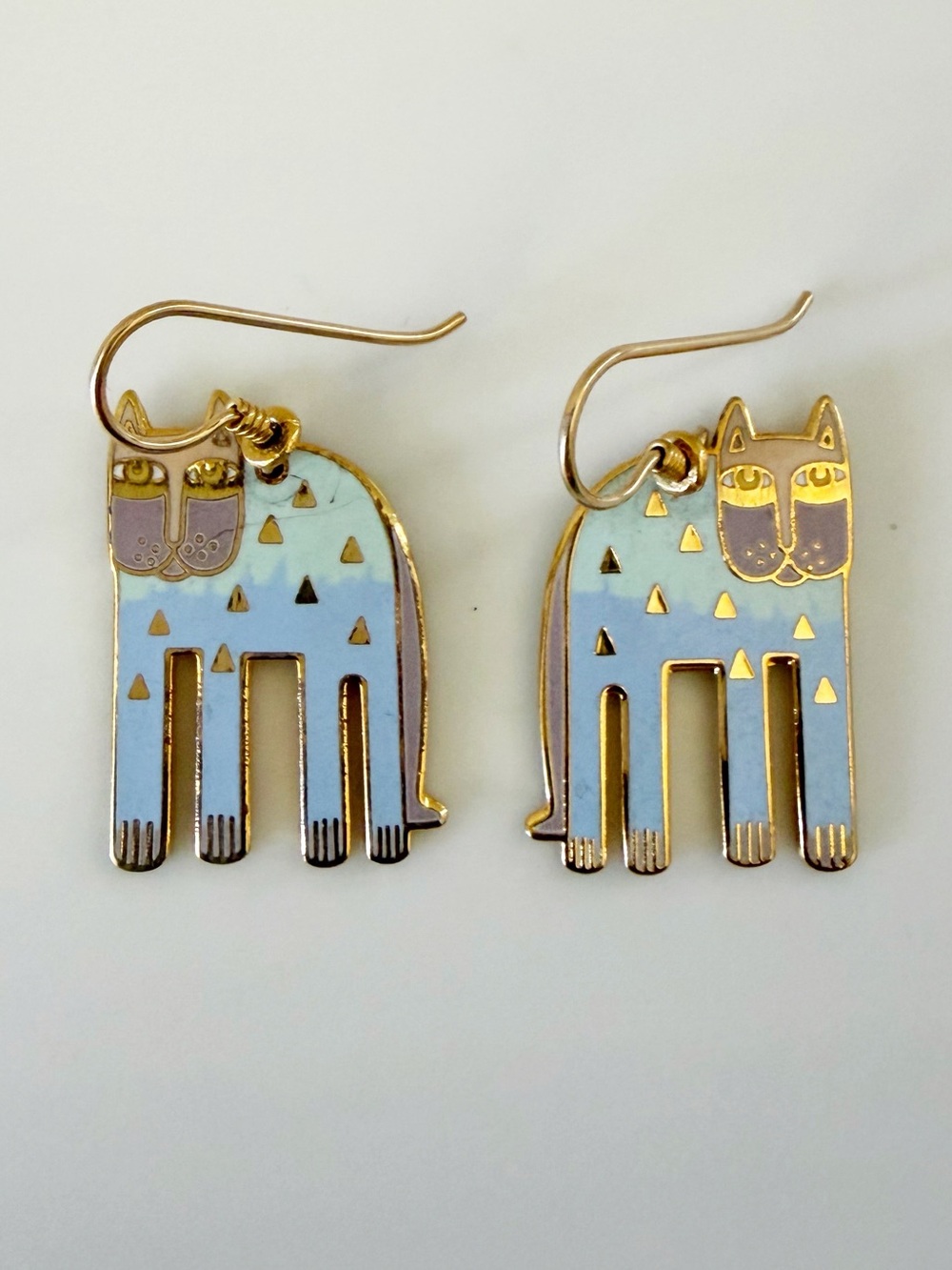 Laurel Burch Cat Alexander's Animal Vintage Gold Tone Pastel Dangle Earrings